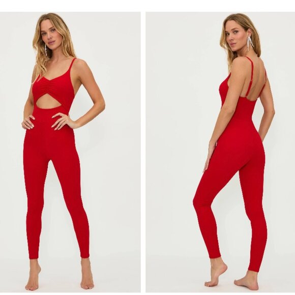 Beach Riot Core Collection Jewel Catsuit Merry Red Waffle Workout Athletic Med - Picture 1 of 11
